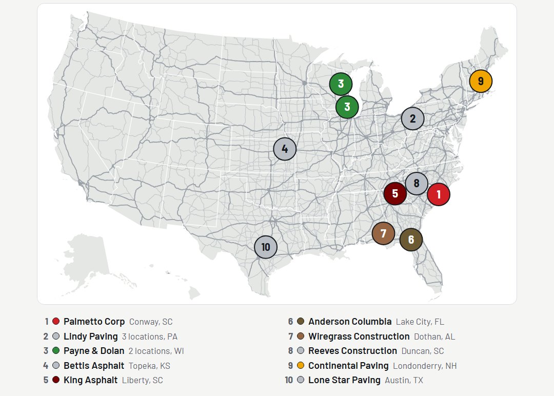Map: The 10 largest asphalt paving fleets in the US