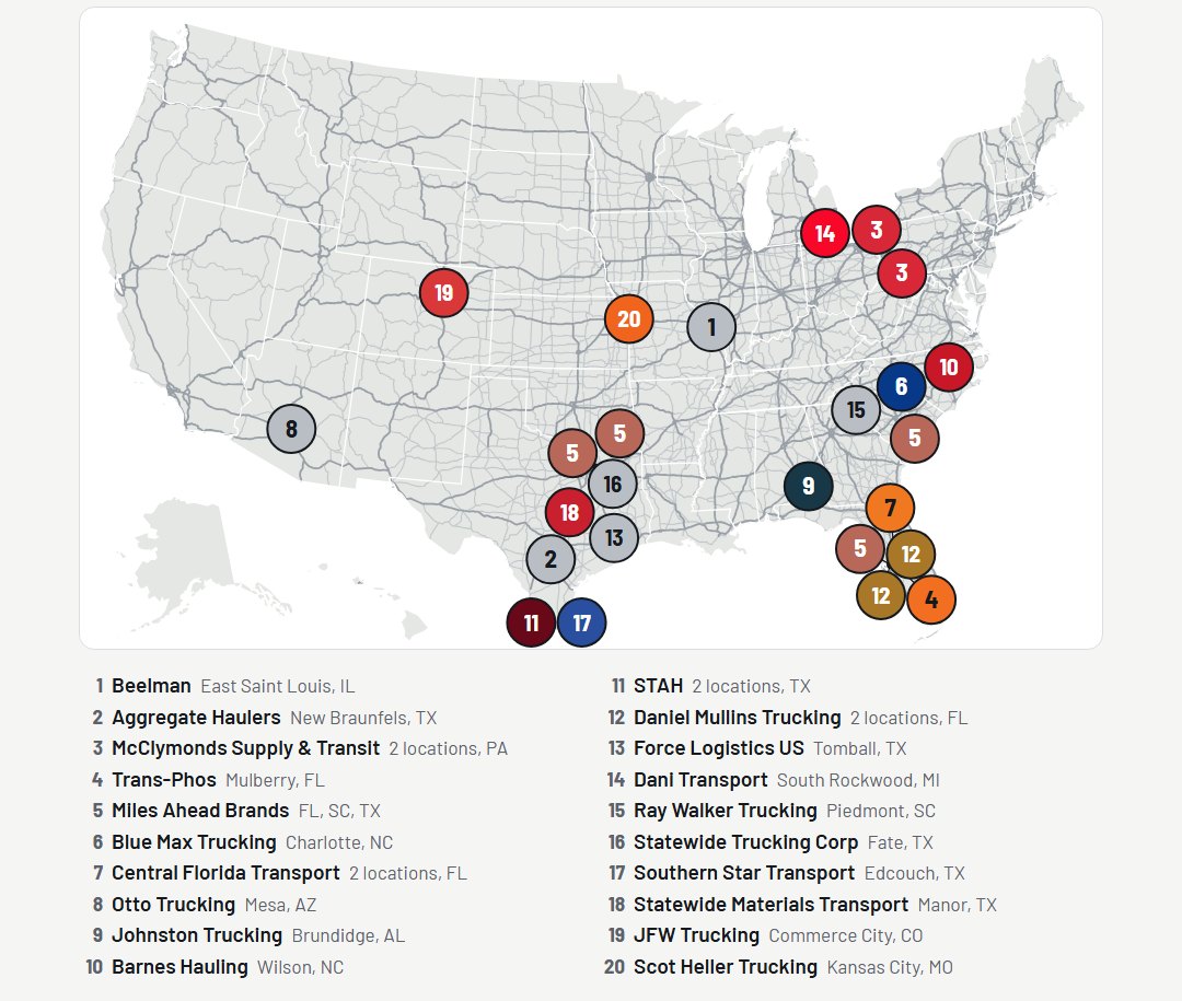 Map: The 20 largest dump truck haulers in the US