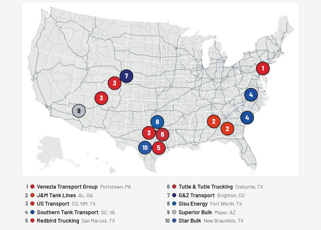 Map: The 10 largest pneumatic tanker haulers in the US